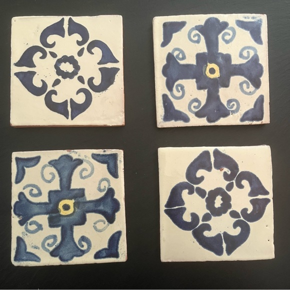 Mexican Hand Painted Terra-Cotta Talavera Vintage Tiles Set of 4 - Picture 11 of 11